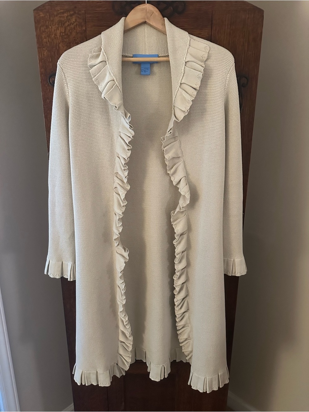 Doncaster Women's Cream Ruffle-Trim Open Cardigan Sweater Duster Size Small
